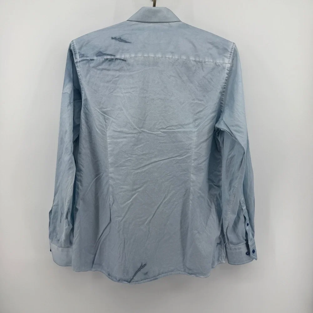 Eton Contemporary Fit Blue Marbled Cotton Dress Shirt Mens 17.5 44 Button Down
